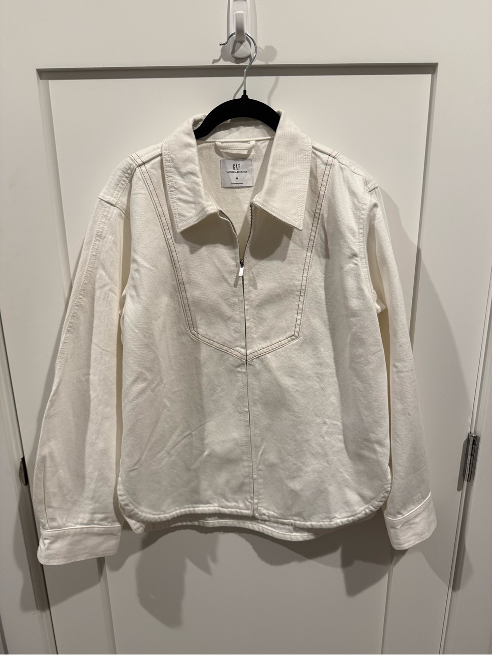 Gap x Victoria Beckham Denim Zip Shirt in White, size M - Picture 5 of 8